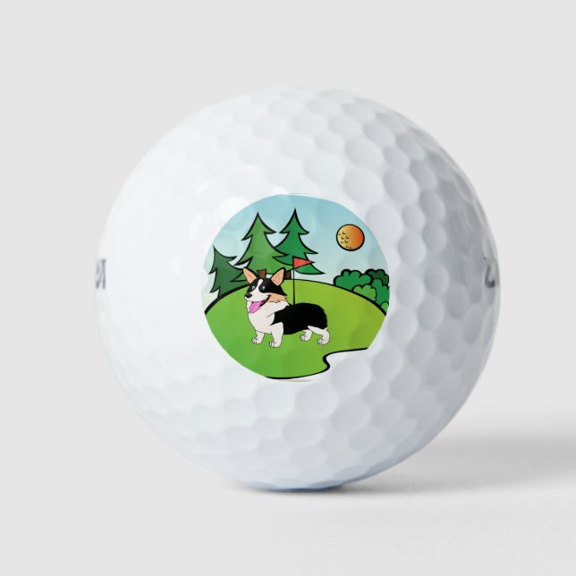 Golfing Tricolor Corgi Cartoon Golfball (Vorderseite)