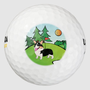 Golfing Tricolor Corgi Cartoon Golfball