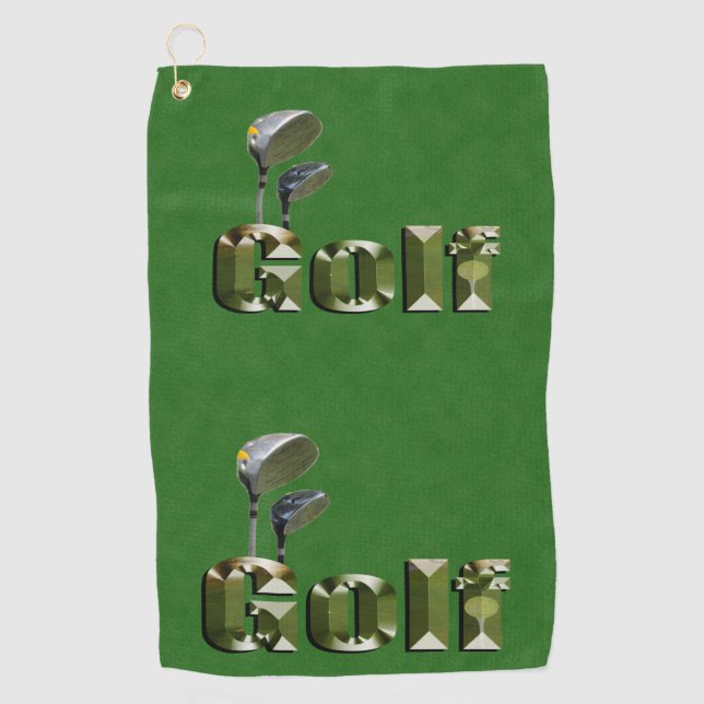 Golfklubs auf grünem Denim, Golfhandtuch (Vorderseite)