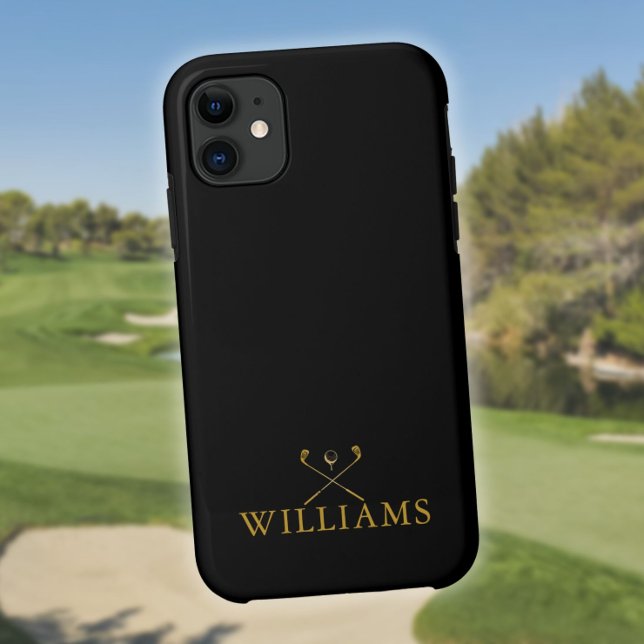 Golfklubs mit Personalisiertem Namen in Schwarz un Case-Mate iPhone Hülle (Black And Gold Personalized Name Golf Clubs Case-Mate iPhone Case)