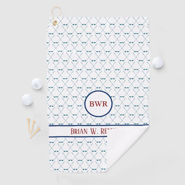 Golfklubs mit Spielername auf weißer, sauberer Bas Golfhandtuch (Insitu)