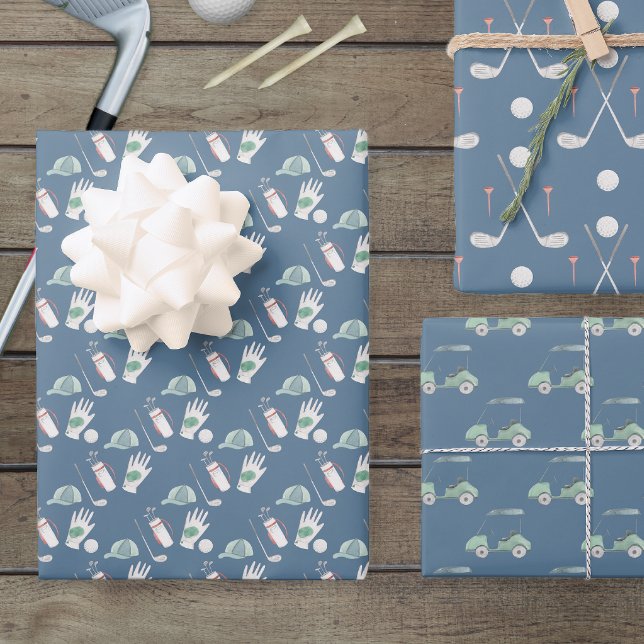 Golfklubs und Kunstrasen Geschenkpapier Set (Golf lover wrapping paper set)