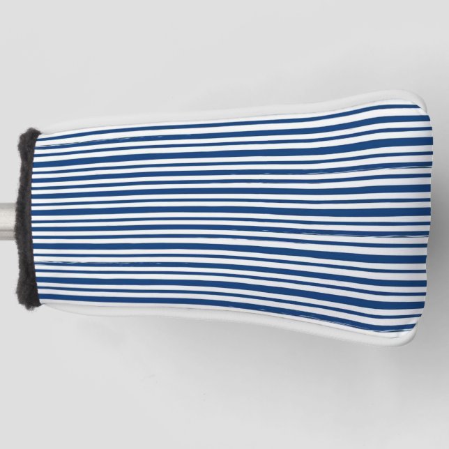 Golfkopfhaube Robust Blau-Weiß Gestreift Golf Headcover (Vorderseite)