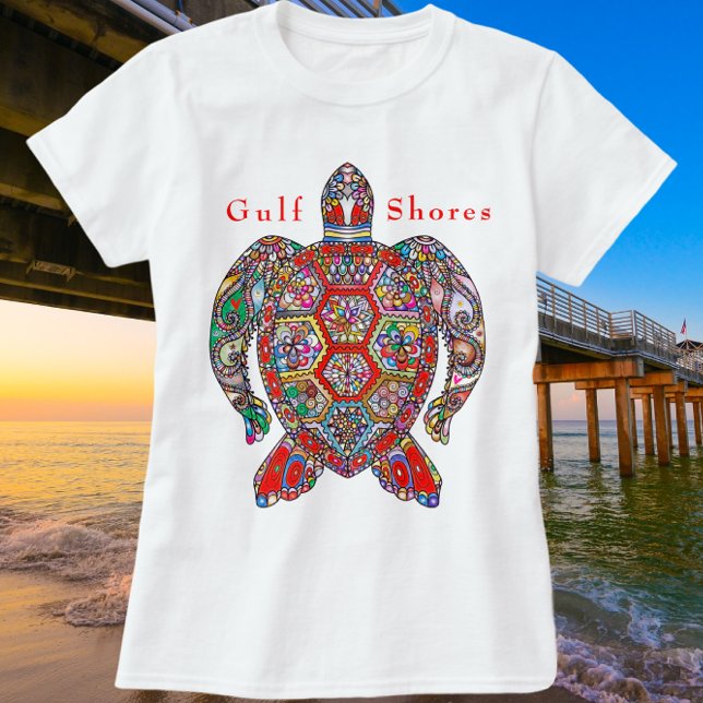 Golfküste Alabama Farbenfrohe Meeresschildkröte T-Shirt (Von Creator hochgeladen)