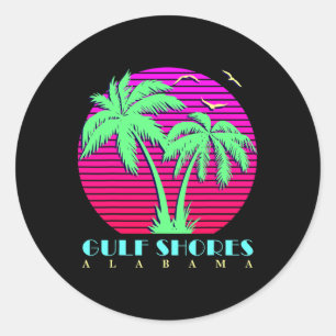 Golfküste Alabyma 80er Palm Trees Sommer Sonnenunt Runder Aufkleber