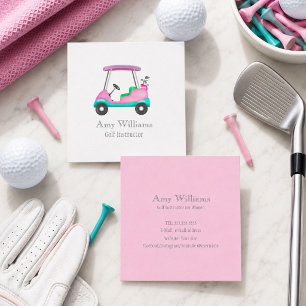 Golflehrer Pinkes Leder Eleganter Golfwagen  Quadratische Visitenkarte
