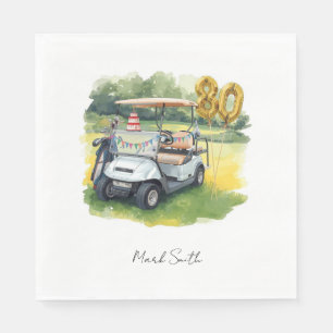 Golfparty 80. Geburtstag mit Golfwagen auf dem Gr Serviette