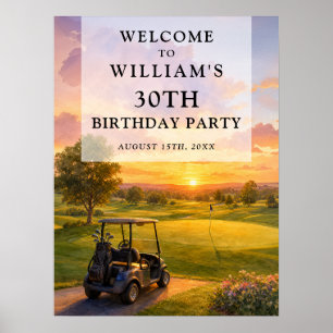 Golfplatz-Buggy-Erwachsener-Geburtstags-Willkommen Poster