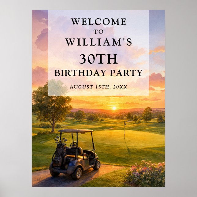 Golfplatz-Buggy-Erwachsener-Geburtstags-Willkommen Poster (Vorne)