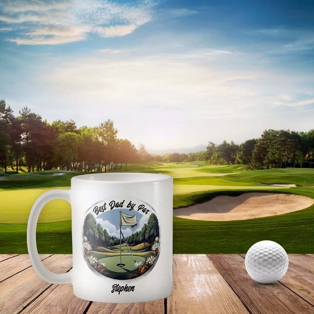 Golfplatz Club und Ball Best Vater nach Par Kaffeetasse (Golf Course Club and Ball with Flag "Best Dad by Par" Name Coffee Mug)