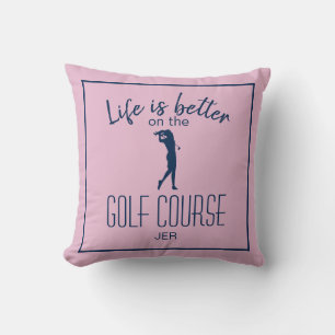 Golfplatz Golfer Zitat Monogramm Rosa Blau Kissen