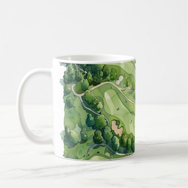 Golfplatz Landschaftlicher Golfplatz Wasserfarben Kaffeetasse (Links)