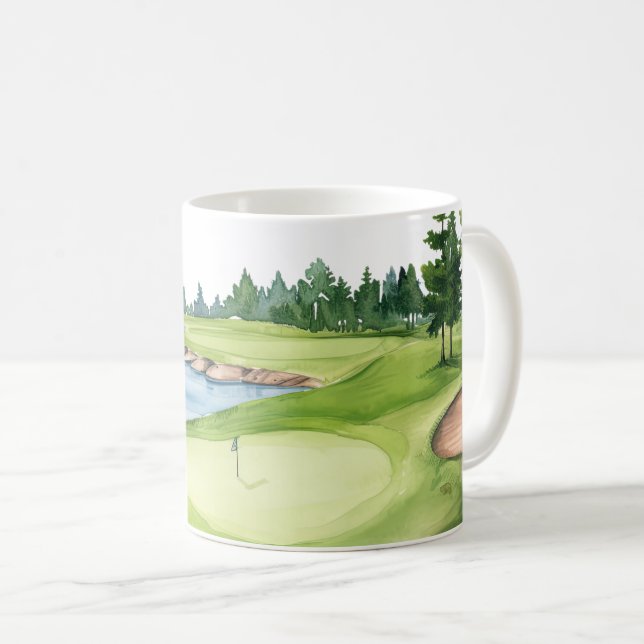 Golfplatz Landschaftlicher Golfplatz Wasserfarben Kaffeetasse (VorderseiteRechts)