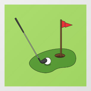 Golfplatz Loch mit Fahne Fensteraufkleber