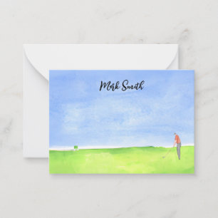 Golfplatz mit dem Namen für Golfer Aquarell Hinwei Mitteilungskarte