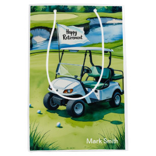 Golfplatz mit Text Happy Rente on green Mittlere Geschenktüte