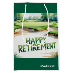 Golfplatz mit Text Happy Rente on green Mittlere Geschenktüte