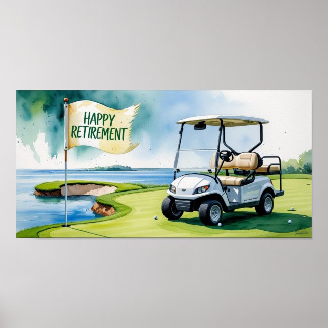 Golfplatz mit Text Happy Rente on green Poster (Vorne)