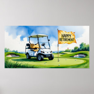 Golfplatz mit Text Happy Rente on green Poster