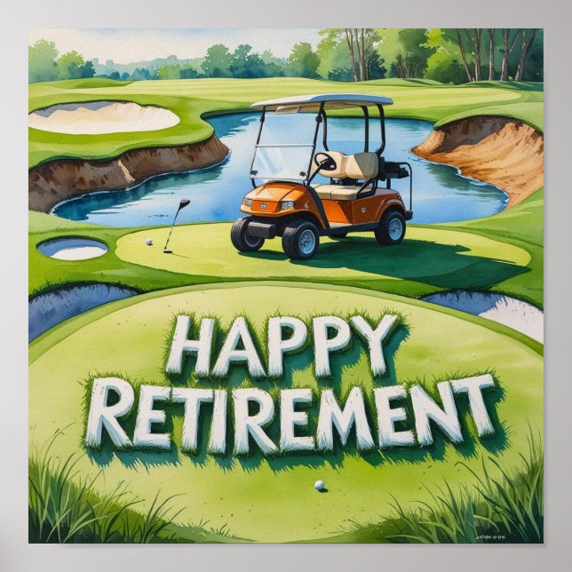 Golfplatz mit Text Happy Rente on green Poster (Vorne)
