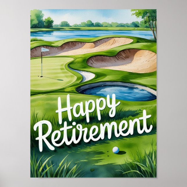 Golfplatz mit Text Happy Rente on green Poster (Vorne)