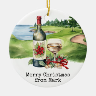 Golfplatz mit Weihnachtsgetränk für Golfer Keramik Ornament