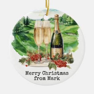 Golfplatz mit Weihnachtsgetränk für Golfer Keramik Ornament