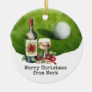Golfplatz mit Weihnachtsgetränk für Golfer Keramik Ornament