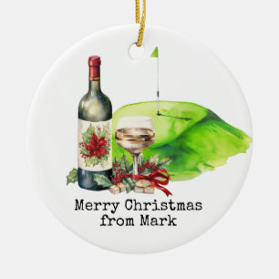 Golfplatz mit Weihnachtsgetränk für Golfer Keramik Ornament
