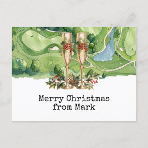 Golfplatz mit Weihnachtsgetränk für Golfer Postca Postkarte