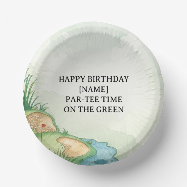 Golfplatz-Party-Design mit individuellem Namen und Pappteller (Vorderseite)