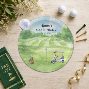 Golfplatz zum 80. Geburtstag Wasserfarben Pappteller