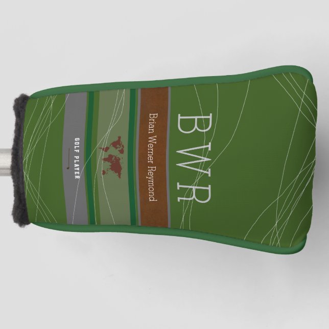 Golfplayer mit Monogramm grün gestreift Golf Headcover (Vorderseite)