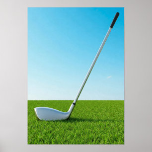 Golfschläger auf grüner Fairway Poster