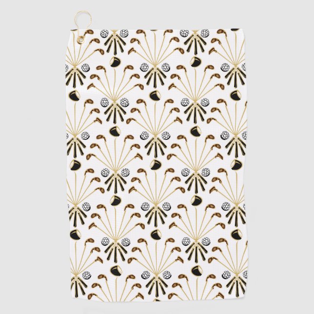 Golfschläger | Gold + Schwarz. Weiß Golfhandtuch (Vorderseite)