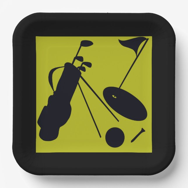 Golfschläger, Golfschläger, Golfschläger, Golfbäll Pappteller (Vorderseite)