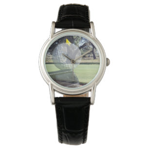 Golfschläger, Ladys Black Leather Watch. Armbanduhr