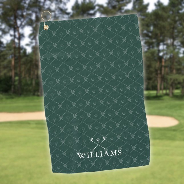 Golfschläger mit individuellem Namen Muster Smarag Golfhandtuch (Custom Name Golf Clubs Pattern Emerald Green Towel)