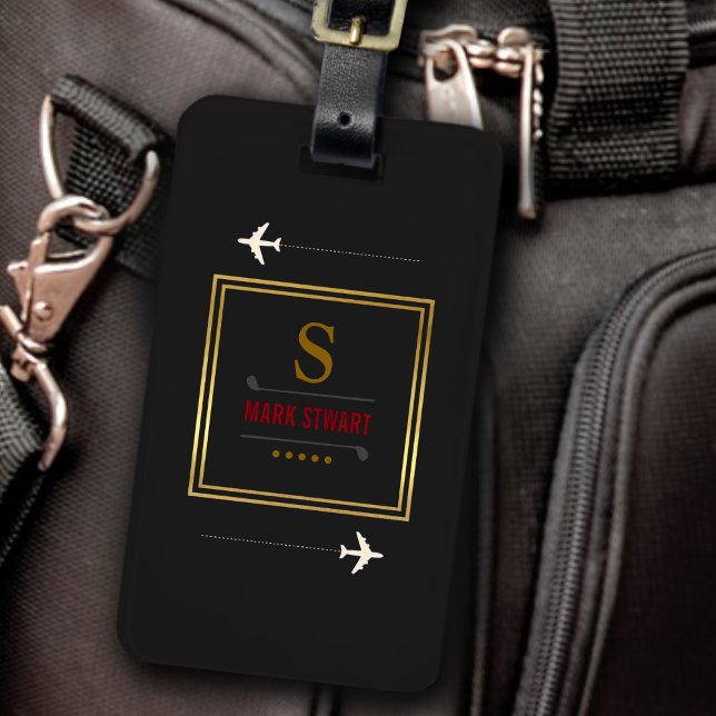 Golfschläger, Name & Initial auf schwarz mit Monog Gepäckanhänger (Von Creator hochgeladen)