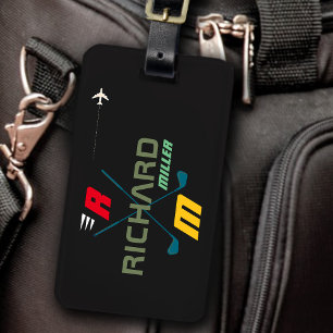 Golfschläger, Name und Initialen auf schwarzen mit Gepäckanhänger