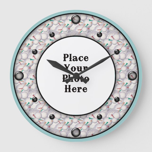 Golfschläger rahmen Ihre Foto-Uhr Große Wanduhr (Vorderseite)