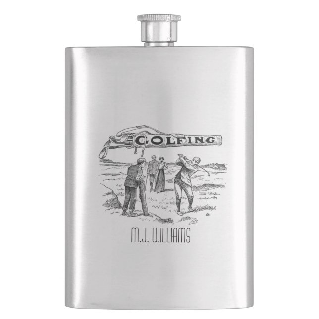 Golfspielen Golfer Golf Vintag Golf Player Turnier Flachmann (Vorderseite)