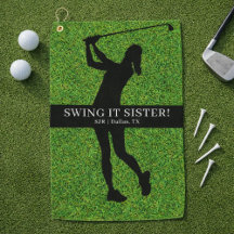 Golfspielende Dame Golfgrün Silhouette Monogramm