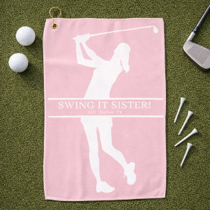 Golfspielende Dame Silhouette Personalisiertes Mon Golfhandtuch