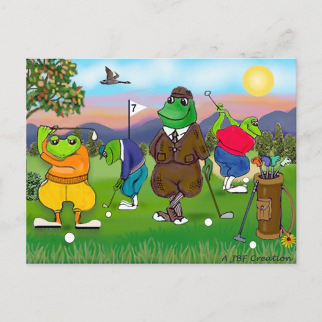 Golfspielende Frösche - Turnier Postkarte (Vorderseite)