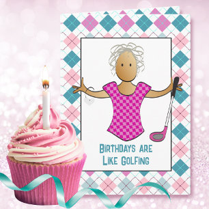 Golfspielende weibliche Cartoon lustige ethnische  Karte