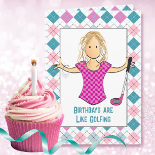 Golfspielende weibliche Cartoon lustiger Spruch fr Karte