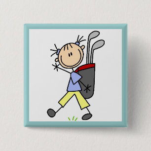 Golfspielendes Mädchen mit Tasche und Schlägern Button