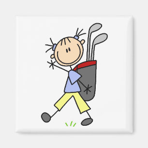 Golfspielendes Mädchen mit Tasche und Schlägern Magnet