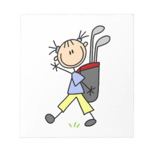 Golfspielendes Mädchen mit Tasche und Schlägern Notizblock